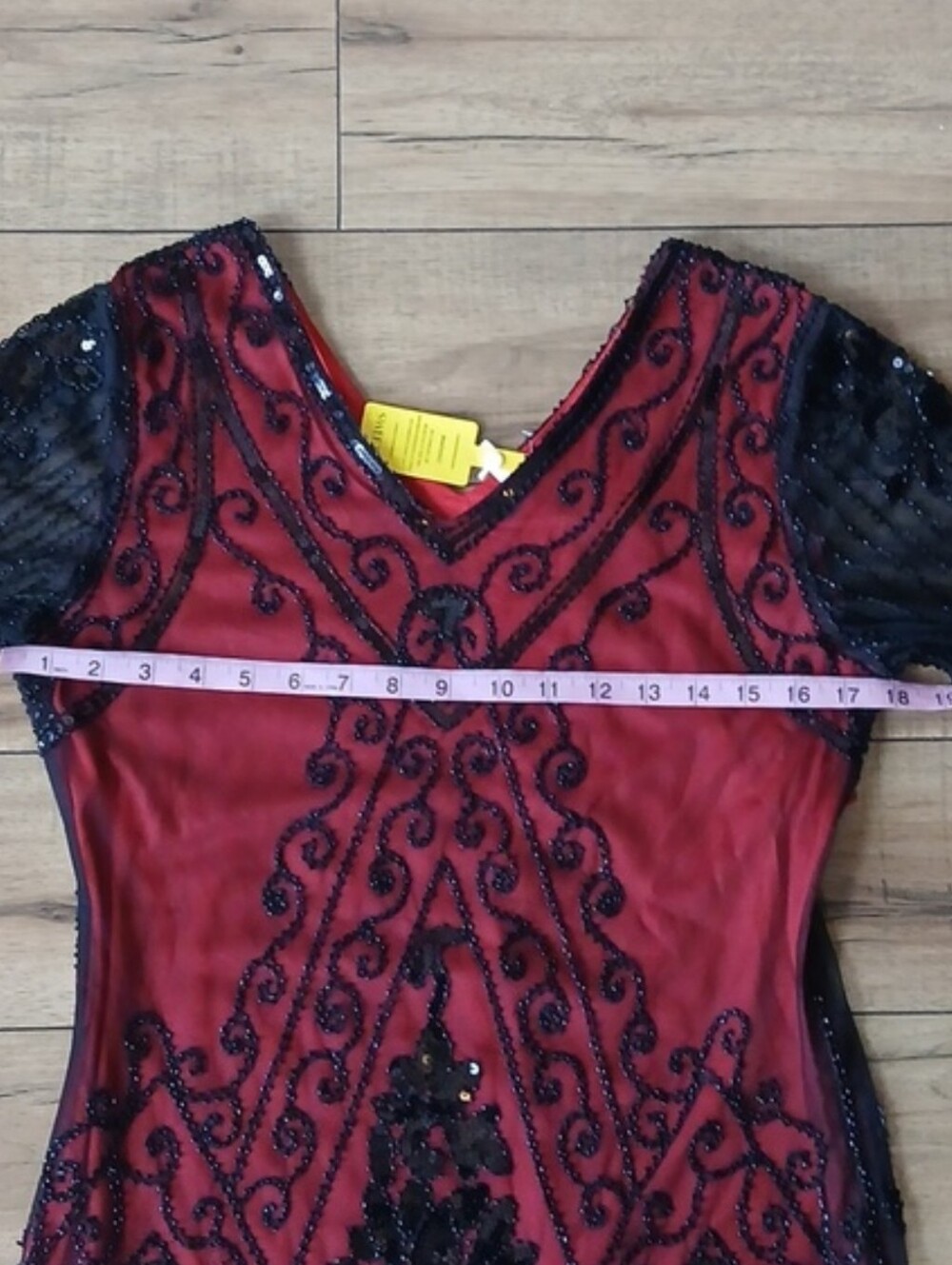 New Women's Red And Black Beaded V-Neck Fringe Cocktail Summer Dress Medium - Picture 15 of 16